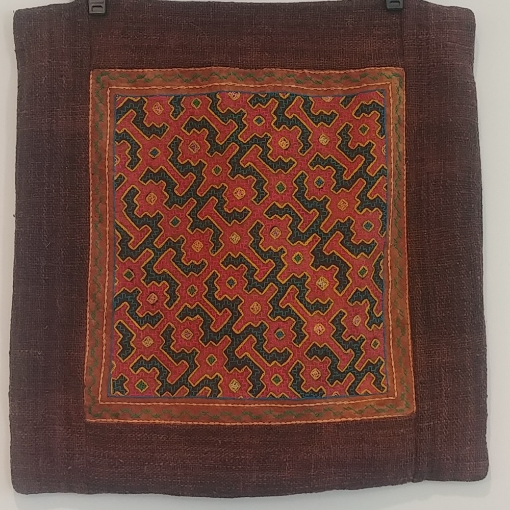 VTG Pillow Cover Handmade Tribal Embroidered Sham Shipibo-Conibo Peruvian Amazon
